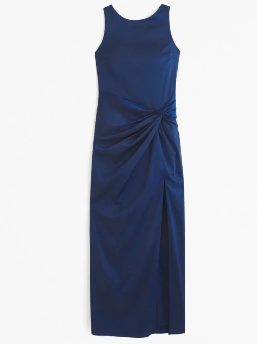 Abercrombie & Fitch Split Knot Draped Skirt Maxi Satin Dress in Navy M NWOT